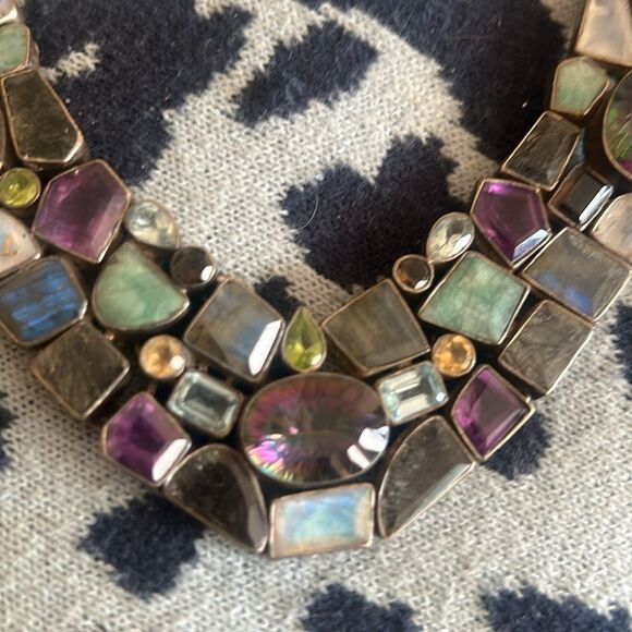 Gorgeous Sterling Silver Multi-Gemstone Multicolor Statement Necklace - Picture 4 of 6